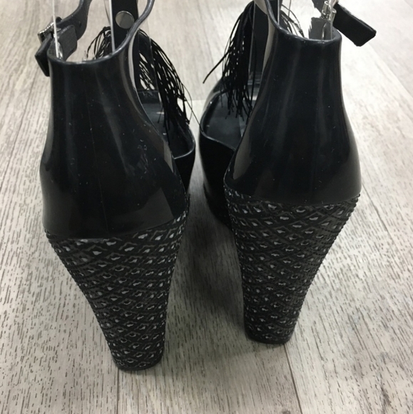 Melissa Peace Peep Toe Platform Wedge Black Patent Sandal New - Picture 3 of 5